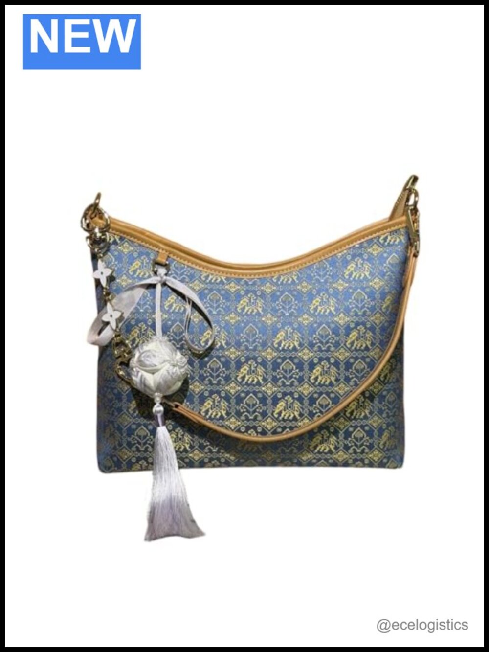 Tote Bag Elegant Crossbody Handbag Zhuang Brocade Faux Leather Trim